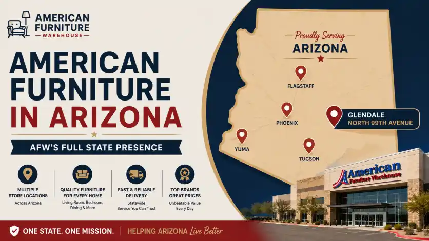 American Furniture Warehouse Glendale AZ located on North 99th Avenue with convenient parking, easy access, and directions for Arizona furniture shoppers.