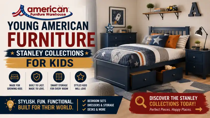 American Furniture Beds children's bedroom furniture featuring Stanley collections with durable beds, storage, and study furniture.