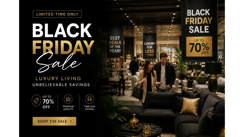American furniture black friday sales featuring discounted sofas, bedroom sets, dining furniture, mattresses, and home décor.