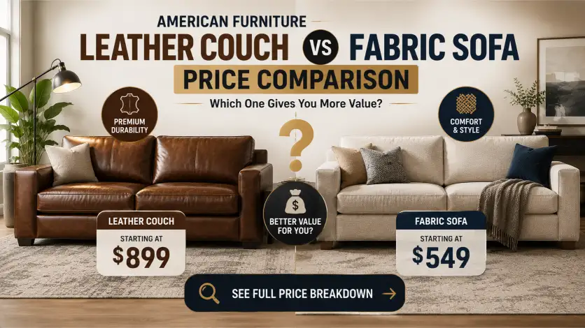 American Furniture Leather Couch vs fabric sofa price comparison showing cost, value, features, and buying considerations.