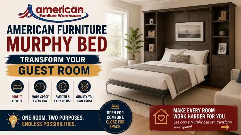 American Furniture Beds Murphy bed offering a stylish space-saving solution for guest rooms, apartments, and multifunctional homes.