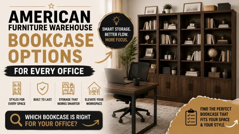 American Furniture Warehouse Desk with matching bookcase options offering stylish storage and organized home office solutions.