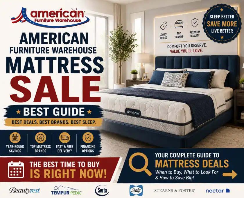 American Furniture Warehouse Mattress Sale buying guide featuring premium mattresses, mattress sizes, firmness options, sleep technology, and expert buying advice.