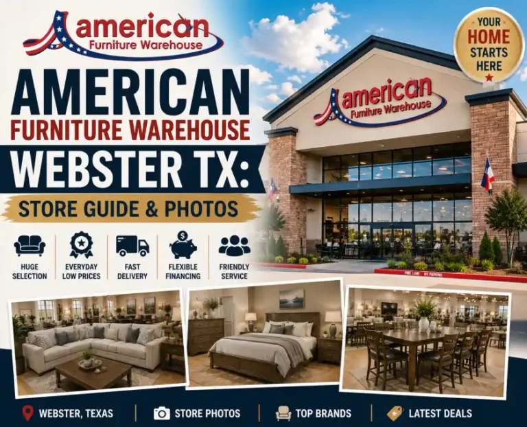 American Furniture Warehouse Webster TX complete store guide featuring modern furniture showrooms, sofas, recliners, bedroom sets, dining furniture, mattresses, store photos, delivery, financing, and shopping tips.