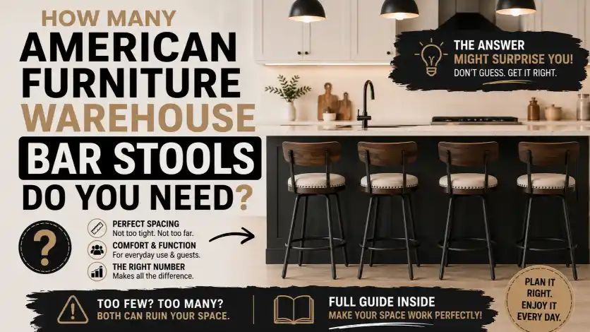 American Furniture Warehouse Bar Stools spacing guide showing how many stools fit different kitchen islands and counters.