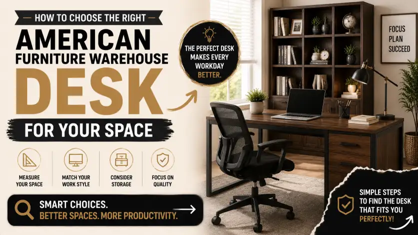 American Furniture Warehouse Desk buying guide showing how to choose the right desk size, storage, and style for your workspace.