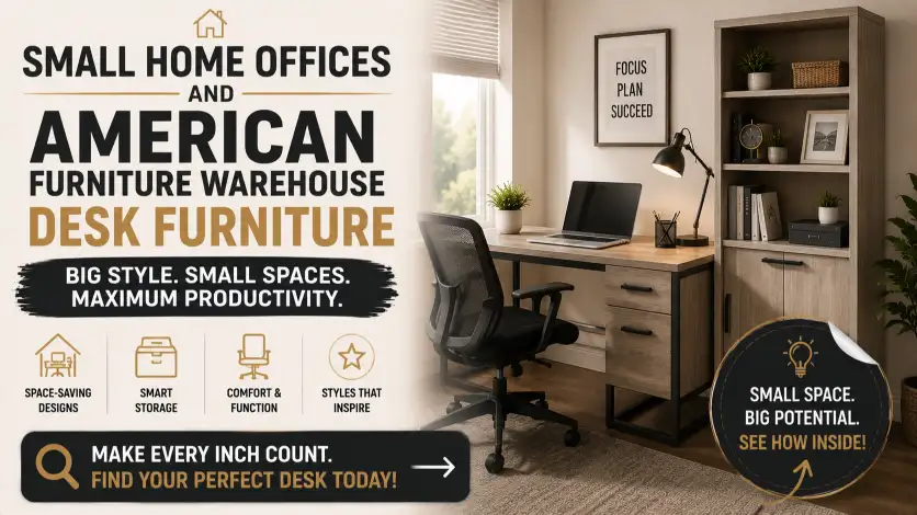 American Furniture Warehouse Desk ideas for small home offices featuring compact desks with smart storage and space-saving designs.