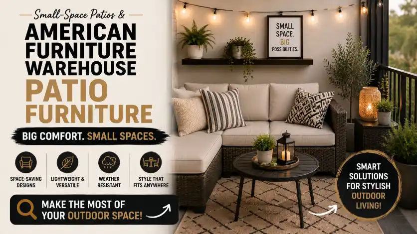 American Furniture Warehouse Patio furniture ideas for small patios featuring space-saving outdoor seating and stylish compact layouts.