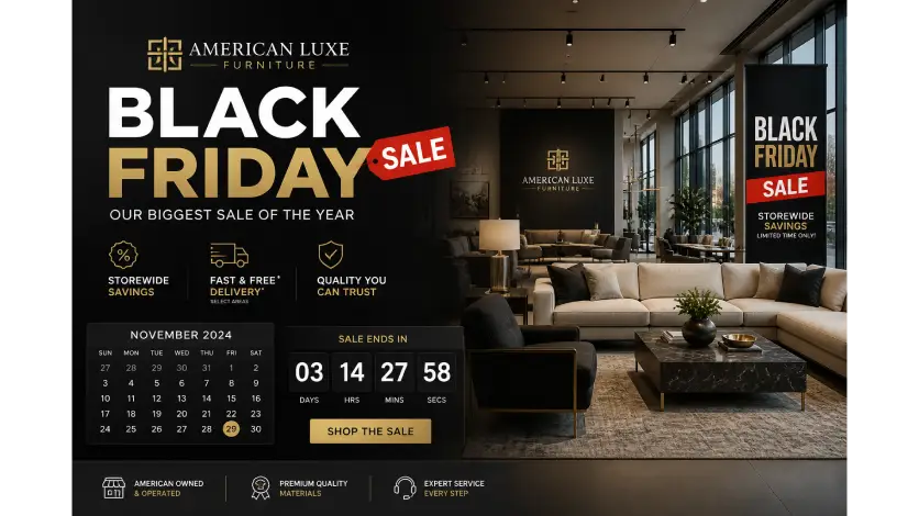 American furniture black friday sales start dates with a shopping calendar, countdown, and early Black Friday furniture deals.