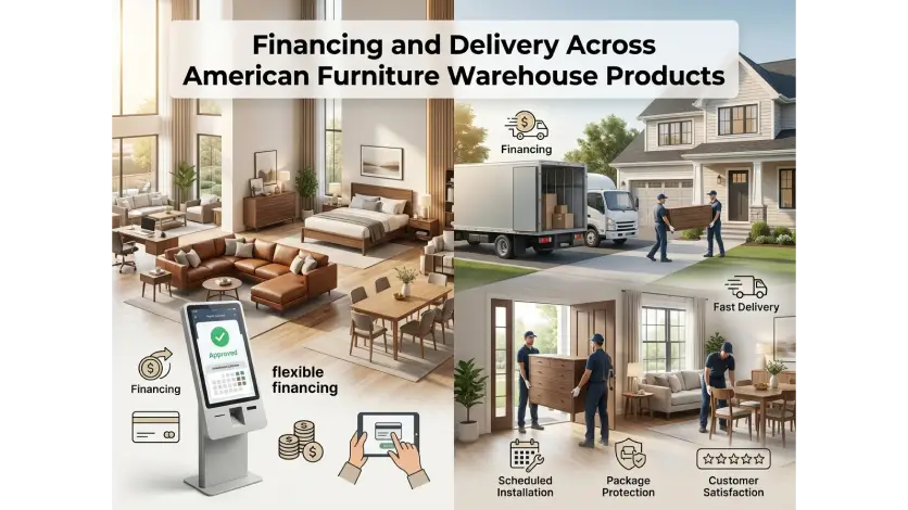 American furniture warehouse products with financing options and professional home delivery service