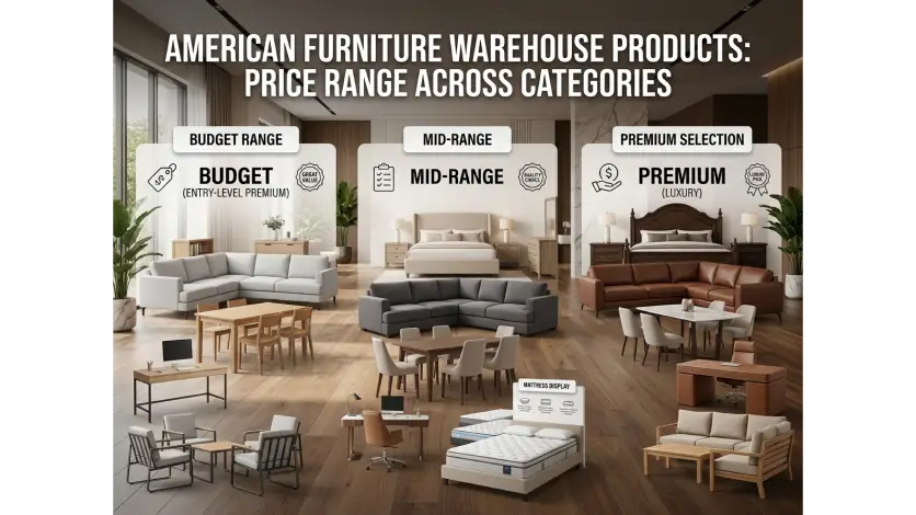 American furniture warehouse products compared across furniture categories and price ranges