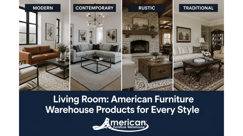 American furniture warehouse products for stylish living rooms featuring sofas, sectionals, and accent furniture