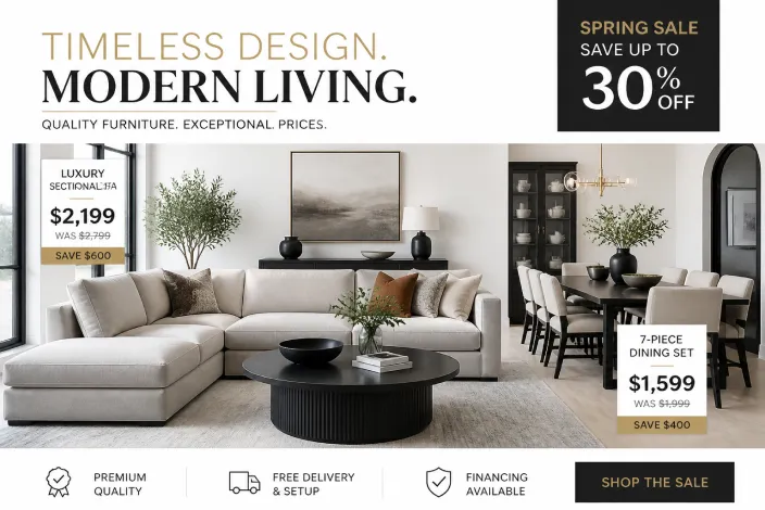 American Furniture Warehouse Clearance discounts showcasing price reductions on living room, bedroom, and dining furniture with major savings.