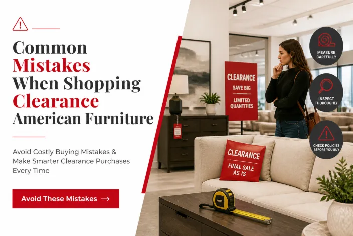 American Furniture Warehouse Clearance guide showing common shopping mistakes to avoid when buying discounted furniture.