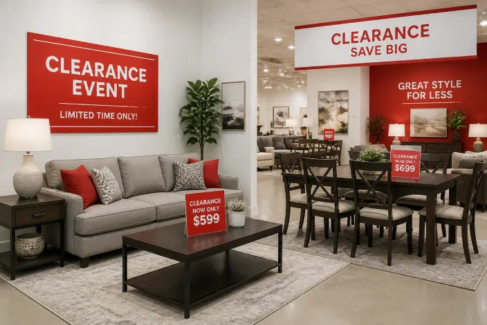 American Furniture Warehouse Clearance showroom displaying affordable furniture deals to help shoppers decide if the clearance section is worth checking.