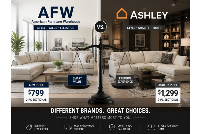 AFW vs Ashley Furniture price comparison guide highlighting price differences, affordability, value, and overall furniture savings.