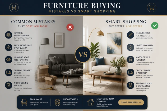 American furniture warehouse buying guide explaining common furniture shopping mistakes and how to avoid costly buying decisions.