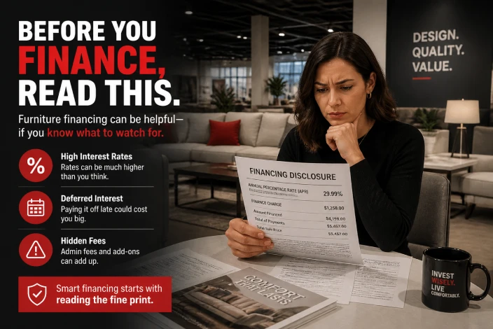 American Furniture Warehouse Financing guide highlighting common financing mistakes, hidden fees, and payment pitfalls to avoid.