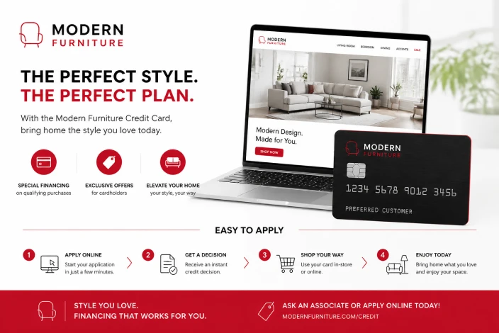 American furniture warehouse credit card application guide showing approval steps, financing options, and online application process.