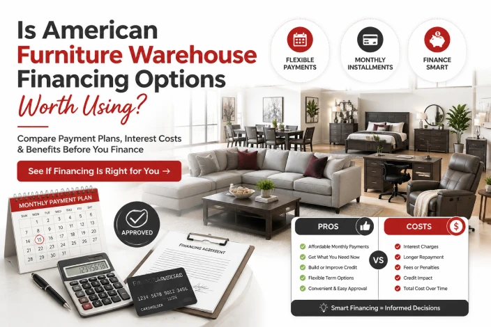 American Furniture Warehouse Financing comparison showing the benefits, payment plans, and costs of financing furniture purchases.