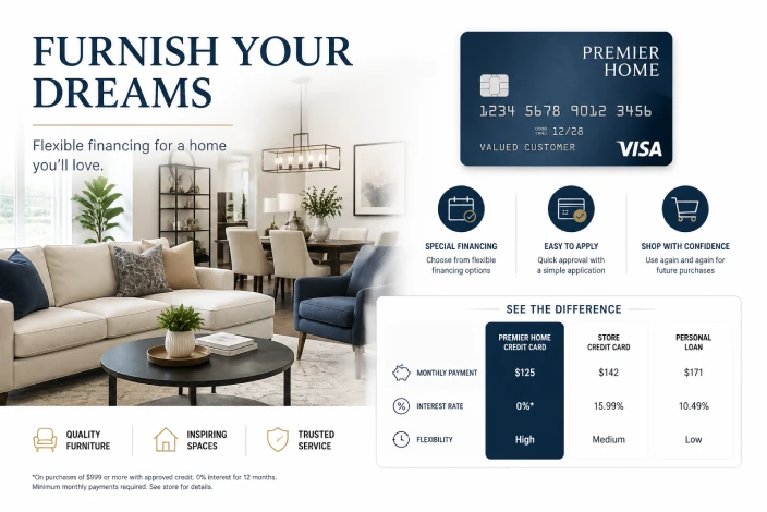 American furniture warehouse credit card comparison showing financing perks, rewards, fees, and whether the card is worth applying for.