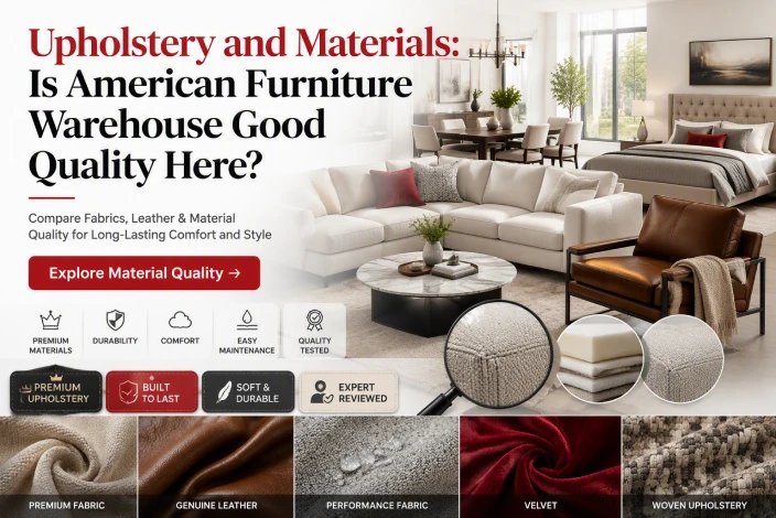American furniture warehouse good quality upholstery guide comparing fabric, leather, stitching, and premium furniture materials.